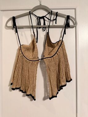 SHEIN Tan Knit Cropped Camisole with Black Trim